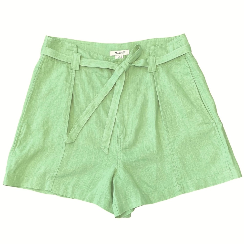 NWT Madewell Size 4 Seedling Tie-Waist Paperbag Linen Shorts Pleated High Waist